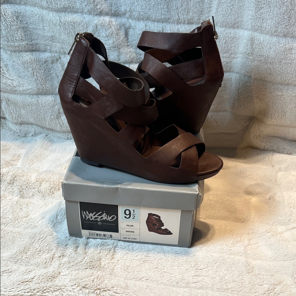 Moschino Dark Brown Wedge Sandals